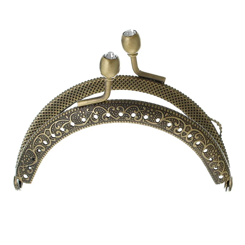 2Pcs Vintage Bronze Tone Handbag Clutch Coins Purse Arch Frame Kiss Clasps Handle Clear
