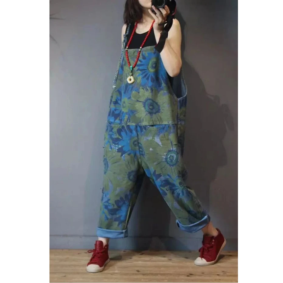

Denim Jumpsuits Rompers Overalls for Women Print Long Loose Big Size Vintage Casual Cute Fashion Rompers 80452