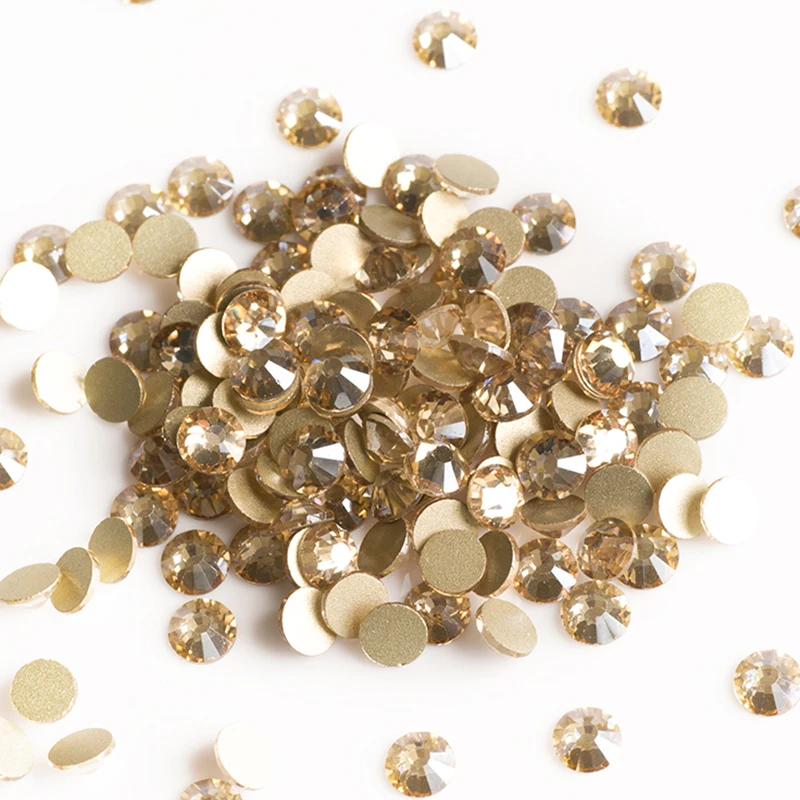 YANRUO 2058NoHF SS3-SS34 Golden Shadow Gold Stone Crystal Strass Non Hotfix Flat Back Glue On Rhinestone For Nail Art