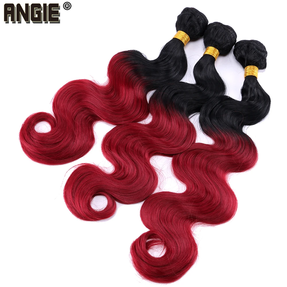 

Anige 16-20 Inch 300Gram/lot Synthetic Hair Extensions Black to Red Ombre Body Wave Hair Bundles