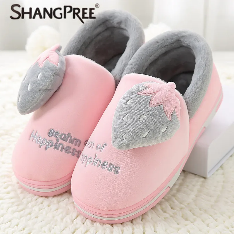 

SHANGPREE Women Winter Cotton Slippers Keep Warm Plush slippers Women Fluff Shoes Fur Home Flats Women Sneakers Couple slippers