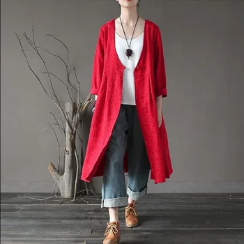 

Women 2017 New Fashion Autumn Spring Loose Trench Coat Ladies Cotton Padded Overcoat Outerwear Retro Single Breasted Overcoat