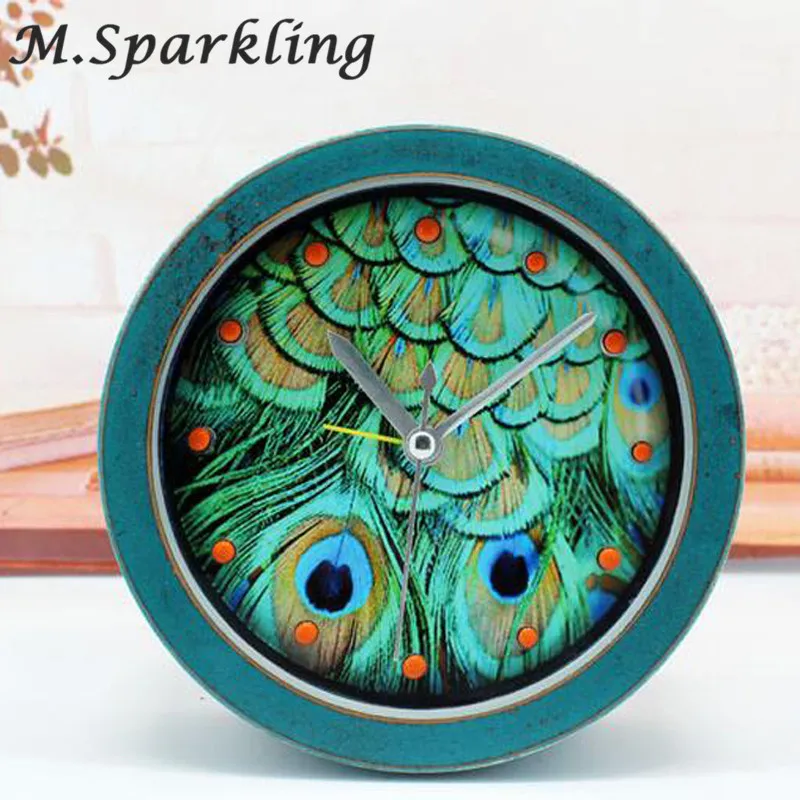 

Creative Cute Peacock Alarm Clock Wooden Home Decor Desktop Clock Bed Lazy Antique Style Table Clock Circular Office Clock