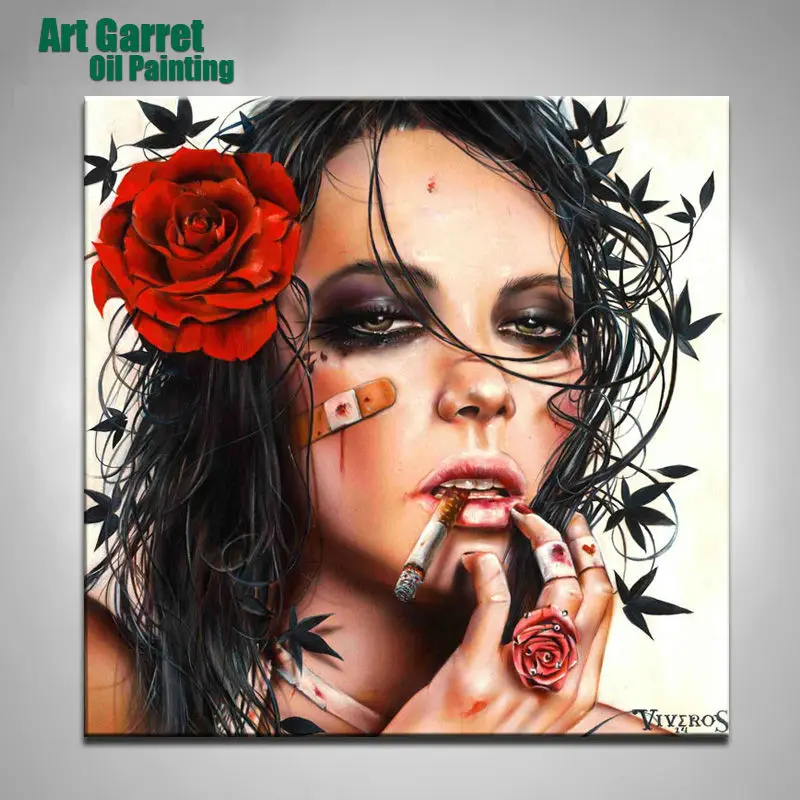 

Hand Painted Nude oil painting reproduction of Brian M. Viveros Red Rose Sexy Girl wall pictures for living room