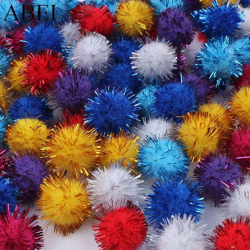 12mm 15mm 20mm Sparkly Pom Poms Glitter Tinsel Pompones DIY Sewing Garments  Accessories Pompom Ball Wedding Christmas Decoration