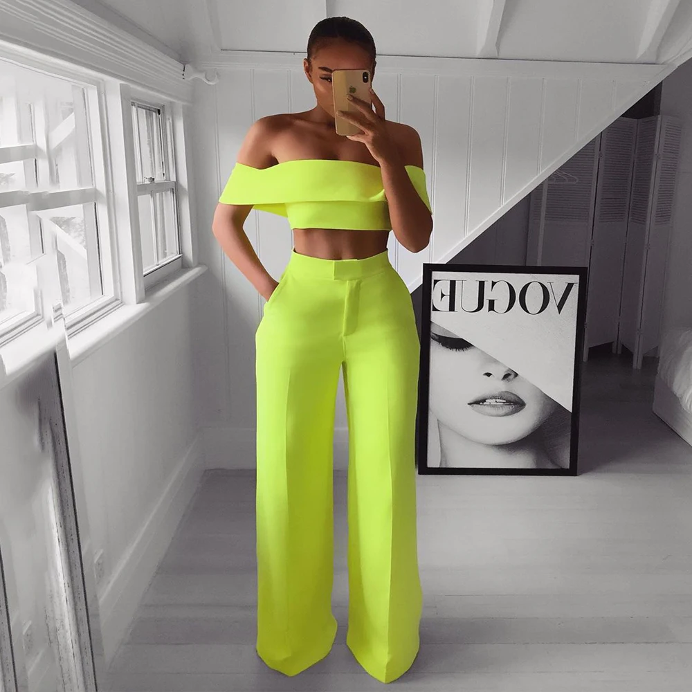 Off Shoulder Crop and Wide Leg Pants Set PU27 – iawear