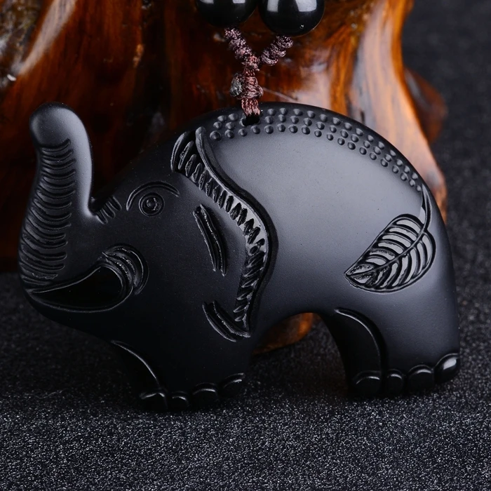 

Drop Shipping Natrual Obsidian Carved Elephant Nose God of Wealth Lucky Pendants Black Obsidian Necklace Pendant