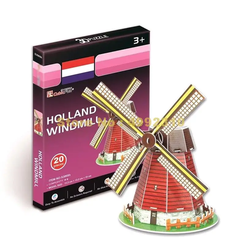 

20pcs world famous architecture cardboard mini holland windmill model 3d puzzles Toy