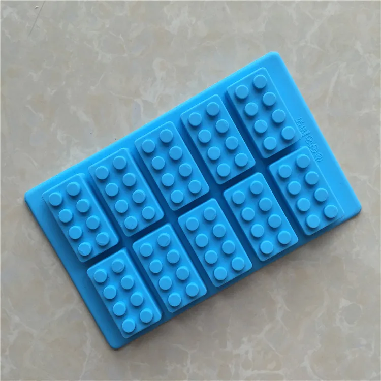 

19 * 12 * 2cm large 10 Holes Lego blocks toy Cake chocolate Mold Silicone tool DIY Baking Pan cake mold