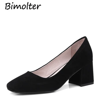 

Bimolter Sheep Suede Thick Heels For Women Brand Consis Round Toe High Heels Party Dress Pumps Elegant Simple Lady Shoes LCSB001