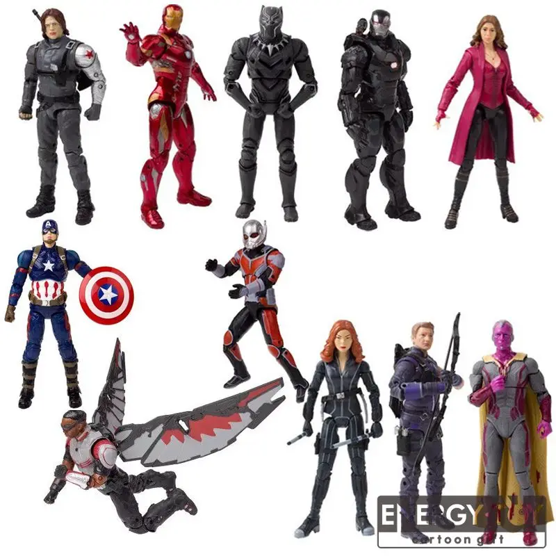 

7" Winter Soldier Iron Man Black Panthe Black Widow Scarlet Witch Vision Falcon Ant-Man Trick Shot War Machine PVC action figure