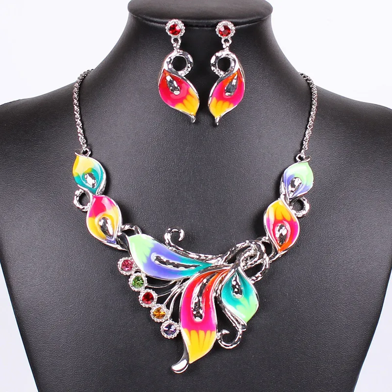 Women Colorful Jewelry Set Necklace Earrings Set Turkish Jewelry Kupe Parure Bijoux Femme