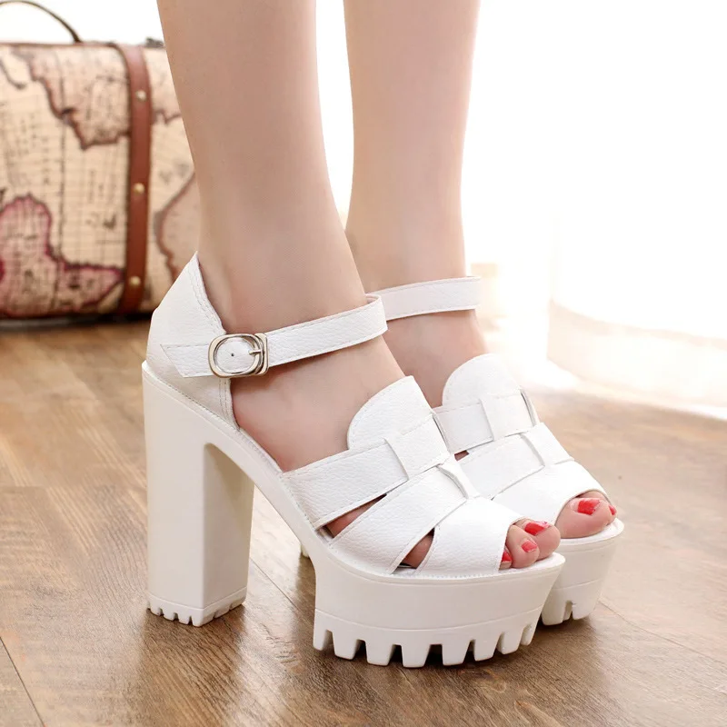 

2018 Women Sandals Open Toe Button Belt Super Heel Heels Platform Wedges Summer Shoes Casual Platform Sandals Sandalias Mujer