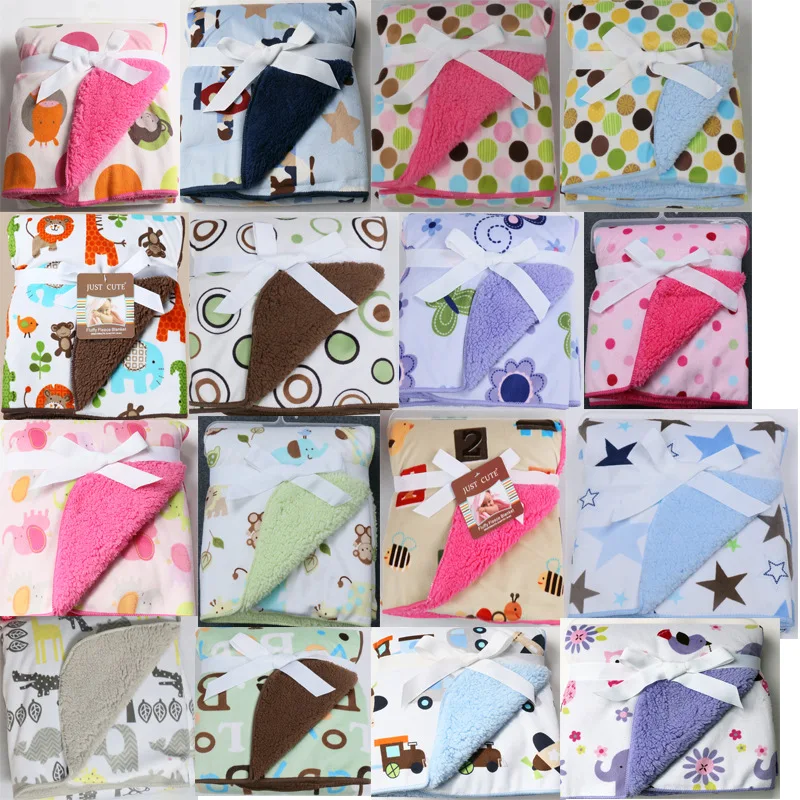 Winter Cartoon Baby blankets thicken font b double b font layer fleece infant swaddle envelope font