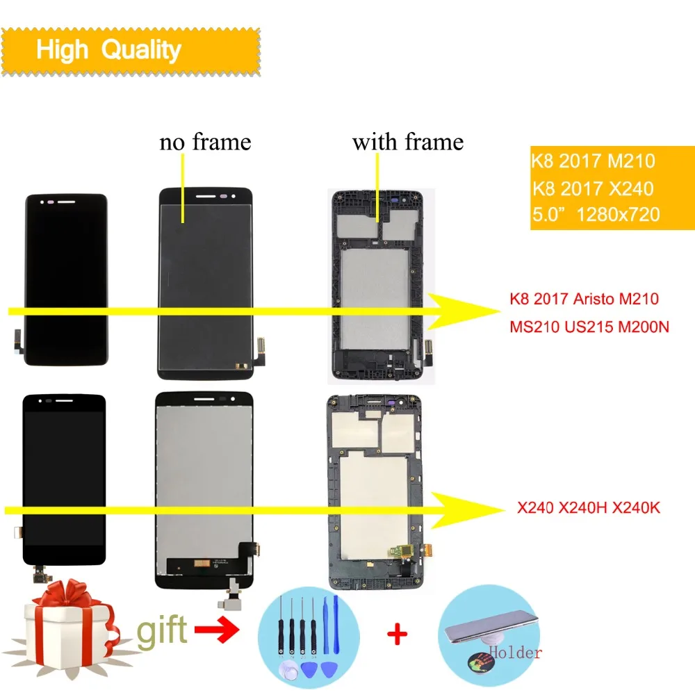 

For LG K8 2017 LCD Aristo M210 MS210 US215 M200N X240 X240F X240H X240K LCD DIsplay Touch Screen Digitizer Assembly with frame