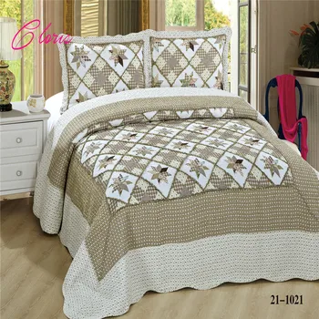 

"CLORIS" Europe 100% Cotton 3-Pieces Vintage Style Floral Printed Quilted Bedspread King Size High Quality Patchwork Bedspreads
