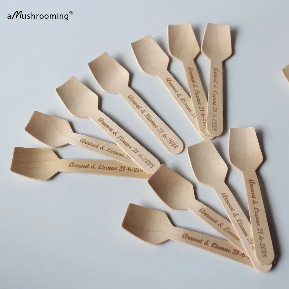 Ice Cream Spoons 100 pieces Wooden Spoons Personalized, Engraved Mini