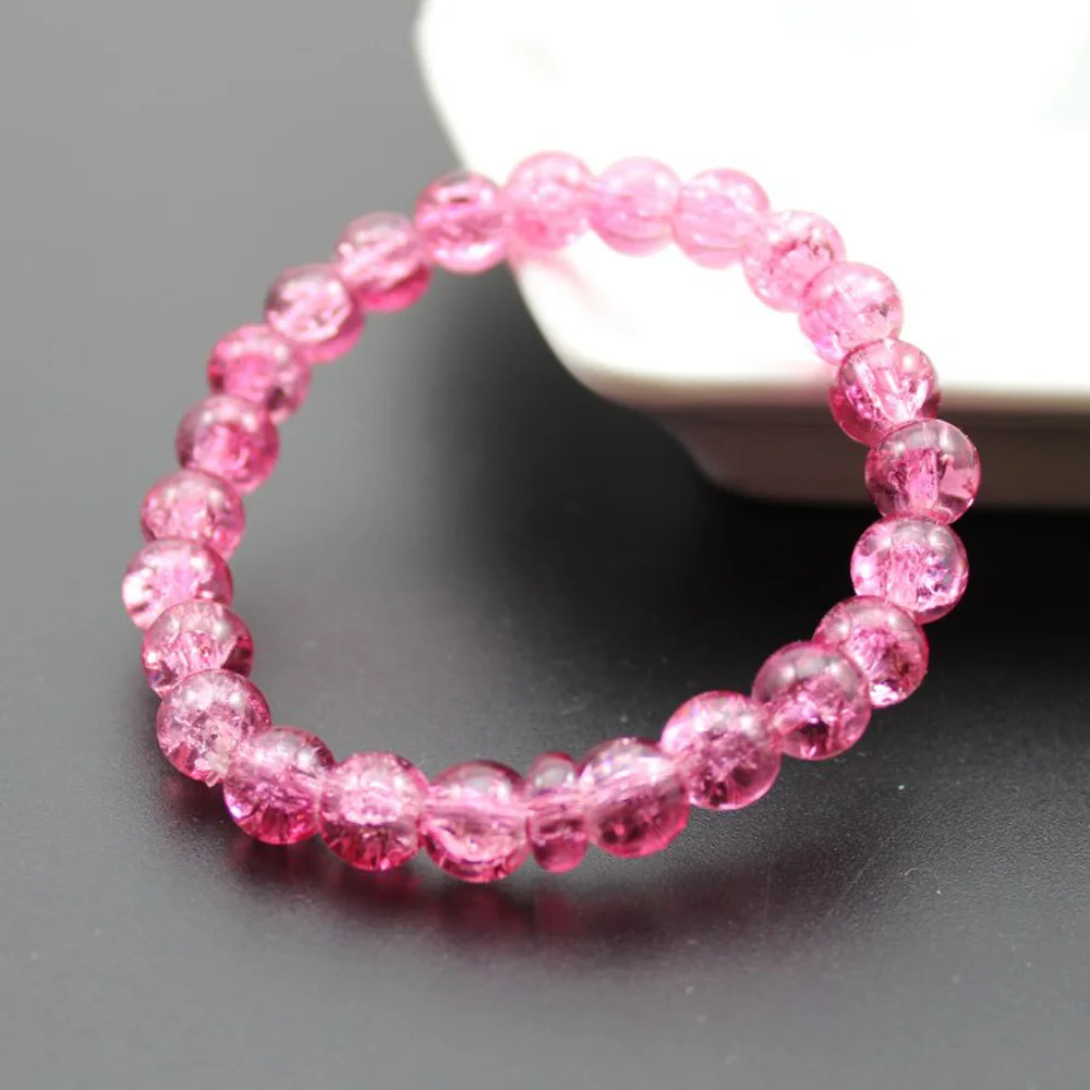 Женские 8 мм 10 мм трещины кристалл кварца бисером круглые стеклянные бусины стрейч браслет женские браслеты на запястье девушка Шарм обертывание ювелирные изделия - Окраска металла: HTBH8M3 Rose Pink