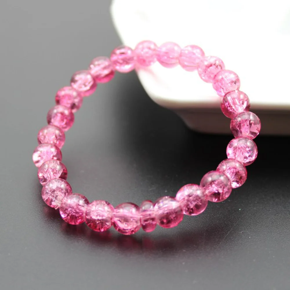 Women's 8mm 10mm Cracked Quartz Crystal Beaded Round Glass Beads Stretch Bracelet Bangle Bracelets Women Girl Charm Wrap Jewelry 