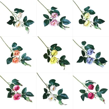 

European Fake Rose (3 heads/piece) 20.47" Length Simulation Oil Painting Roses for Wedding Home Decorative Artificial Flowers