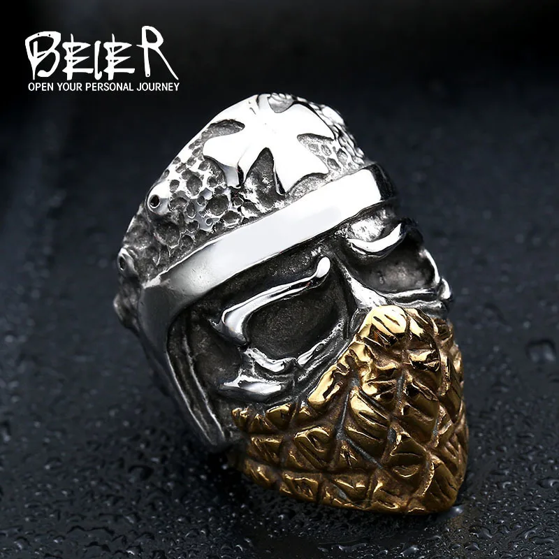 

Beier new store 316L Stainless Steel ring new arrival skull ring for men Mask Man fashion Jewelry BR8-355