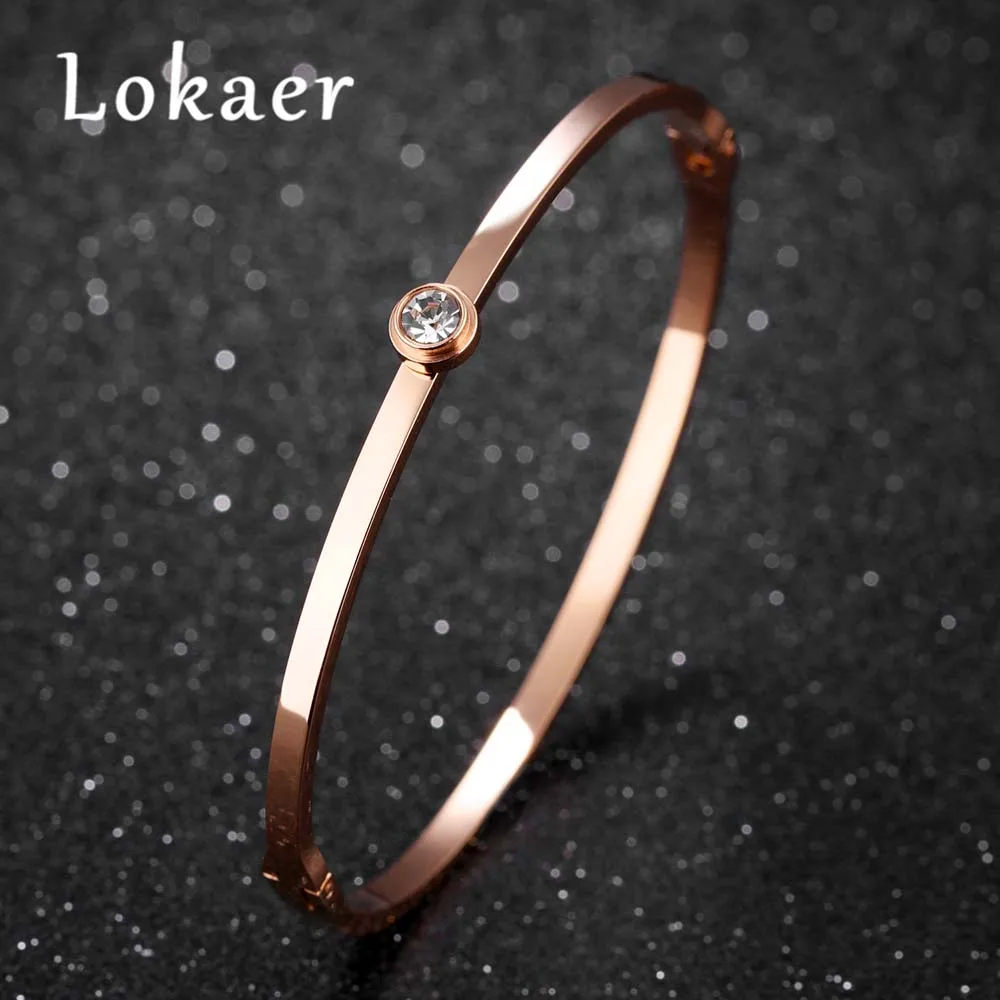 

Lokaer Trendy Stainless Steel Bangles Bracelets For Women Mosaic Cubic Zirconia Simple Cuff Bangle Bracelet Jewelry Gifts B18103