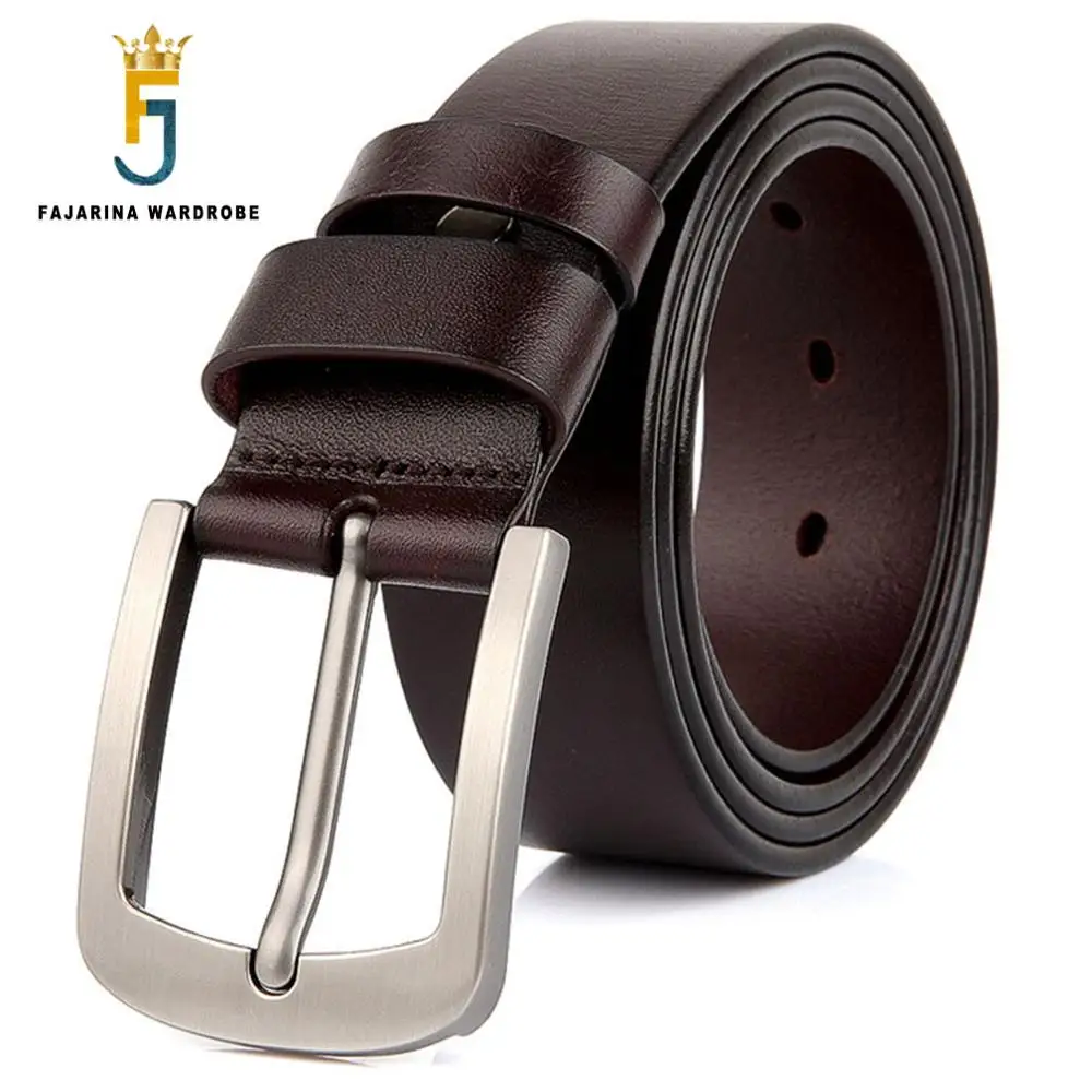 FAJARINA Fashion Retro Quality Alloy Buckle Metal Belts Cowskin Casual Jeans Cow Skin Leather Belt for Men NW0084 130cm Length