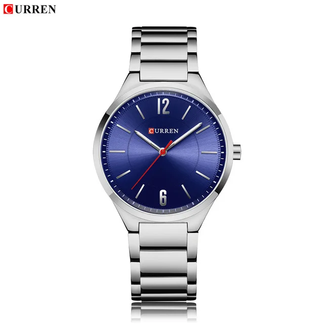 CURREN Top Luxury Brand Men Quartz Wrist Watch Men's Full Steel Business Watches Male Fashion Analog Clock Relogio Masculino - Цвет: Silver Blue