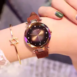 2019 новые часы Звездная мода тренд водонепроницаемый PU ремень женские кварцевые часы