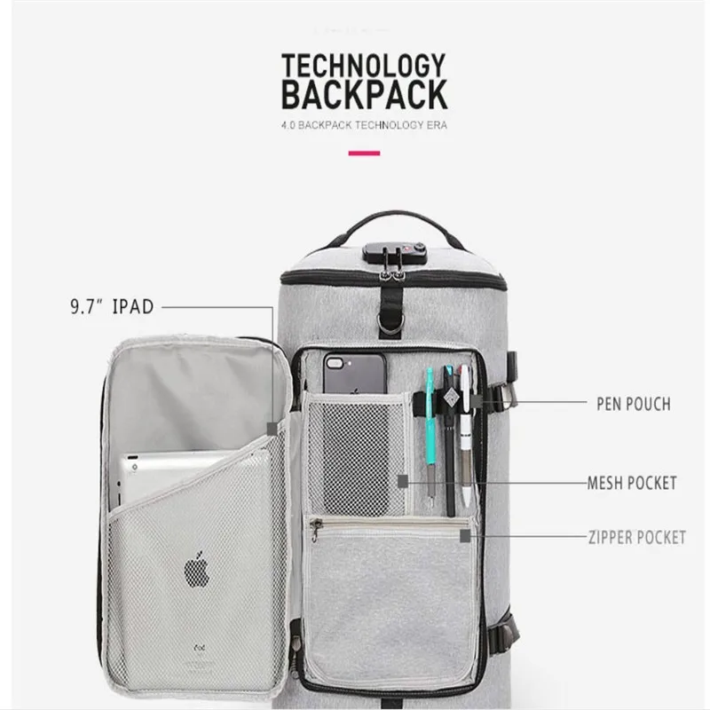 Умный спортивный рюкзак USB для мужчин и женщин, большой рюкзак, противоугонные спортивные сумки для 17 дюймовых ноутбуков, рюкзак для