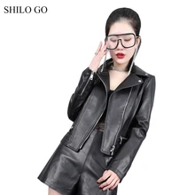 SHILO GO кожаная куртка Женская Весенняя мода Овчина натуральная кожа пальто воротник с лацканами Металлическая пуговица сплайсированные молнии Прямые