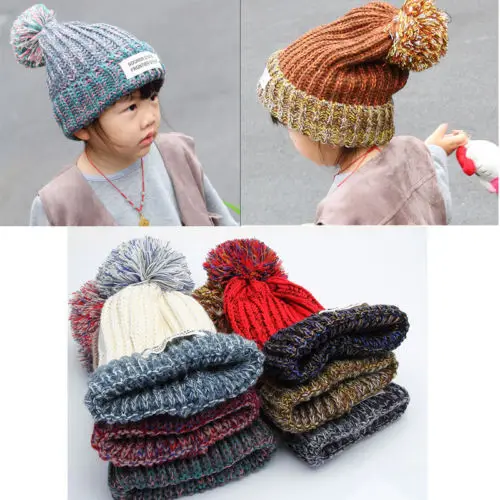 Новый Для женщин дети теплая шерсть трикотажные Мех животных Pom Beanie Семейные комплекты Шапки Кепки стрейч мягкая шляпа промашка Лыжная