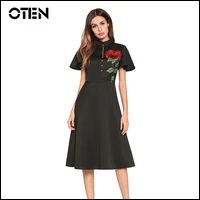 OTEN-Summer-dress-2018-woman-Butterfly-Sleeve-rose-embroidery-flowers-borduren-Zipper-Back-vintage-Pin-up
