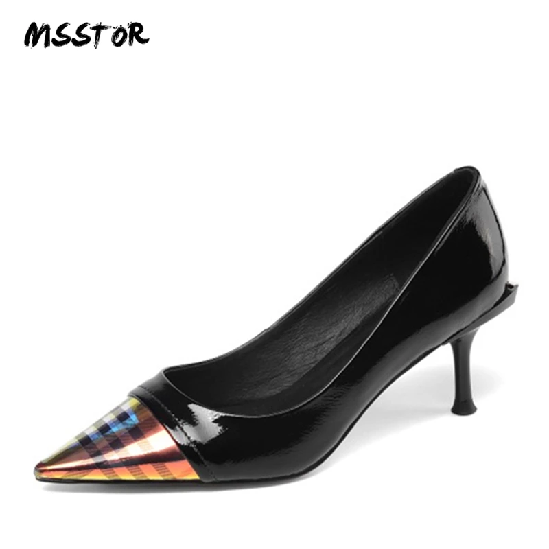 

MSSTOR Shallow Elegant Shoes Mixed Colors Fashion Autumn Spring Slip-On Pink Thin Heels Heels Shoes Pointed Toe Ladies Pumps
