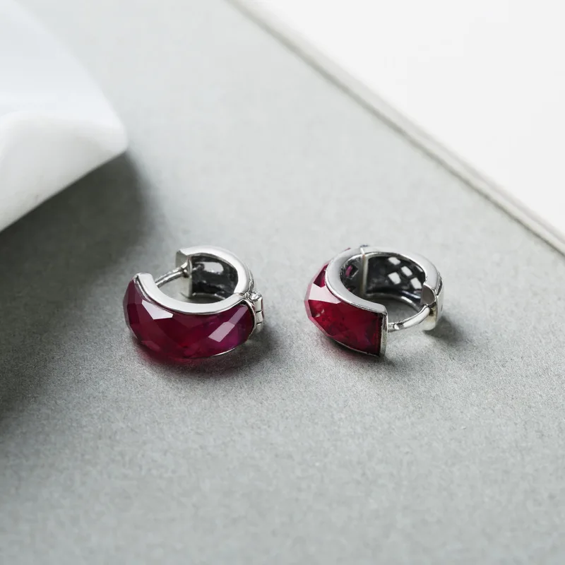 Настоящее 925 пробы серебряные серьги рубиновые минималистичный элегантный зажим серьги для женщин ювелирные аксессуары Plata De Ley 925