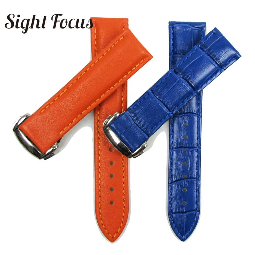 Оранжевый синий телячьей кожи кожаный ремешок для Omega Seamaster 19 мм 20 мм ремешок кожа для женщин мужчин Ремешки для наручных часов браслет Montre