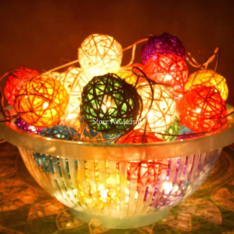 5 m/m 10 m LED Luces de Navidad al aire libre interior 5 cm bolas decorativas de ratán cadena Led Luces de hadas guirnalda Luces Led Para Fiestas