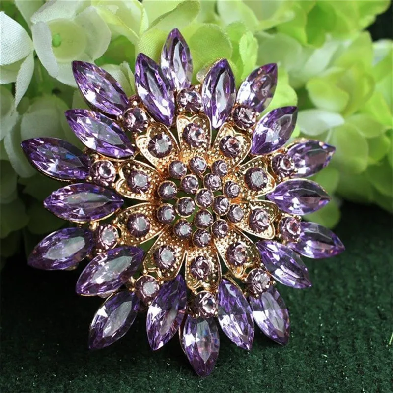 Romantic Multi Color Rhinestones Brooches Wedding Bridal Flower Brooch