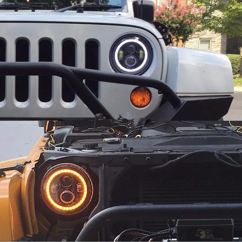 7 inch Round H4 40W Hi Lo Headlamp 7 Black Projector Headlight Led Lamp Halo Eyes For Wrangler JK LJ Defender