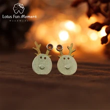 Lotus весело момент реального 925 пробы серебро Натуральный камень Модные украшения Рождественские радости милый олень серьги best подарок