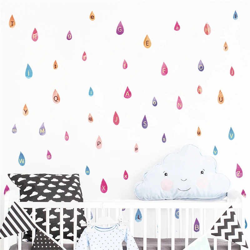 

creative rain drops 26 alphabet wall stickers for kids rooms nursery home decor pvc wall decals waterproof mural art diy posters