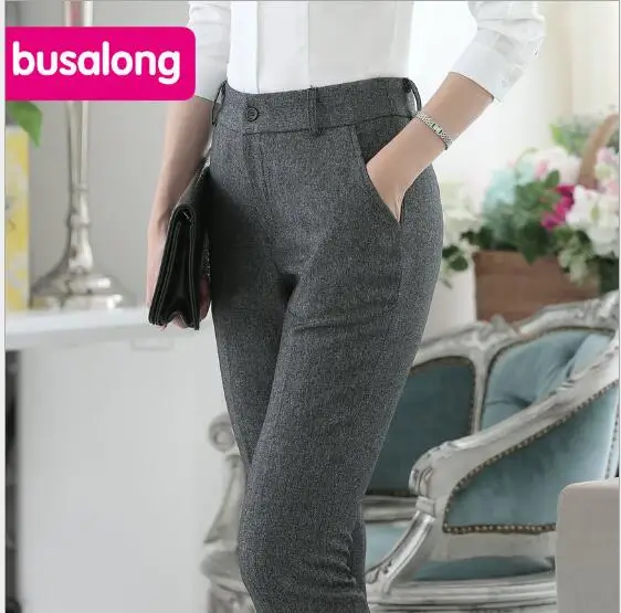 

Hot sale Fashion formal Women trousers plus size autumn winter new office ladies solid color Slim Mid waist pants Gray