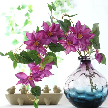 

85cm Artificial Clematis Floral Vintage Silk Flowers Branches For Home Wedding Party Decoration Fake Flowers