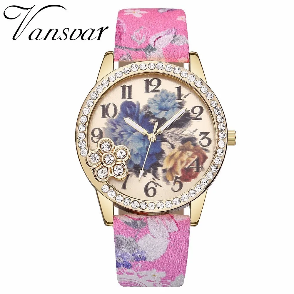 

New Fashion Women Flower Pattern Watch Casual Luxury Flower Printed Leather Quartz Wristwatches Relogio Feminino