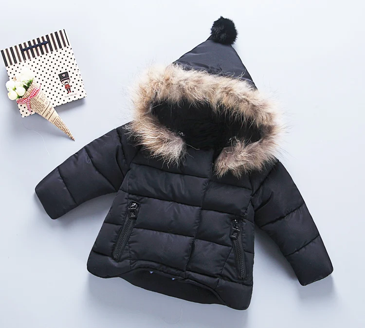 Коллекция года, новогоднее зимнее пальто Зимний комбинезон для малышей, одежда для маленьких девочек детская одежда толстая куртка с меховым воротником и капюшоном 4 цвета, От 0 до 6 лет