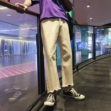 Корейские летние мужские модные брюки с асимметричной подошвой до щиколотки Свободные повседневные однотонные брюки с колокольчиками M-2XL