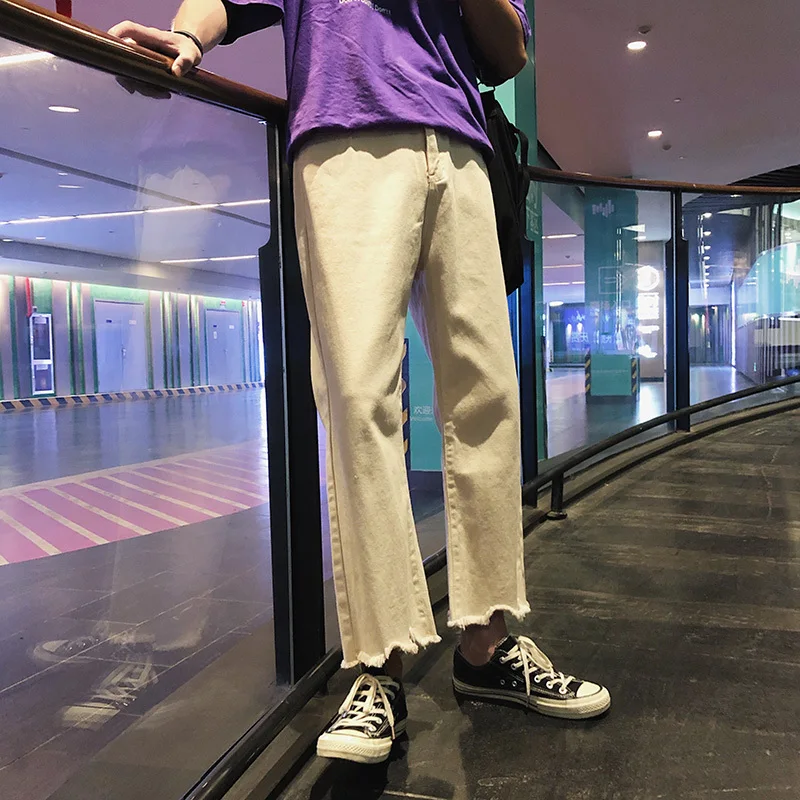 

2018 Korean Summer Men's Fashion Tide Irregular Bottom Ankle-Length Pants Loose Casual Solid Color Bell-bottoms Trousers M-2XL