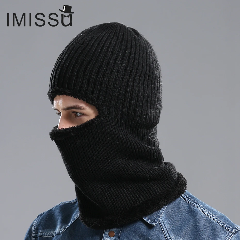 

IMISSU Men's Winter Hat Knitted Wool Beanie Outdoor Hats Bonnet Skullies Solid Color Casquette Muts Gorros Balaclava Cap for Men