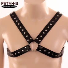 Черный кожаный ремень грудь садо тела жгут Модные топы с заклепками Кожаные подвязки harajuku гот Танцы ночной клуб одежда мужская