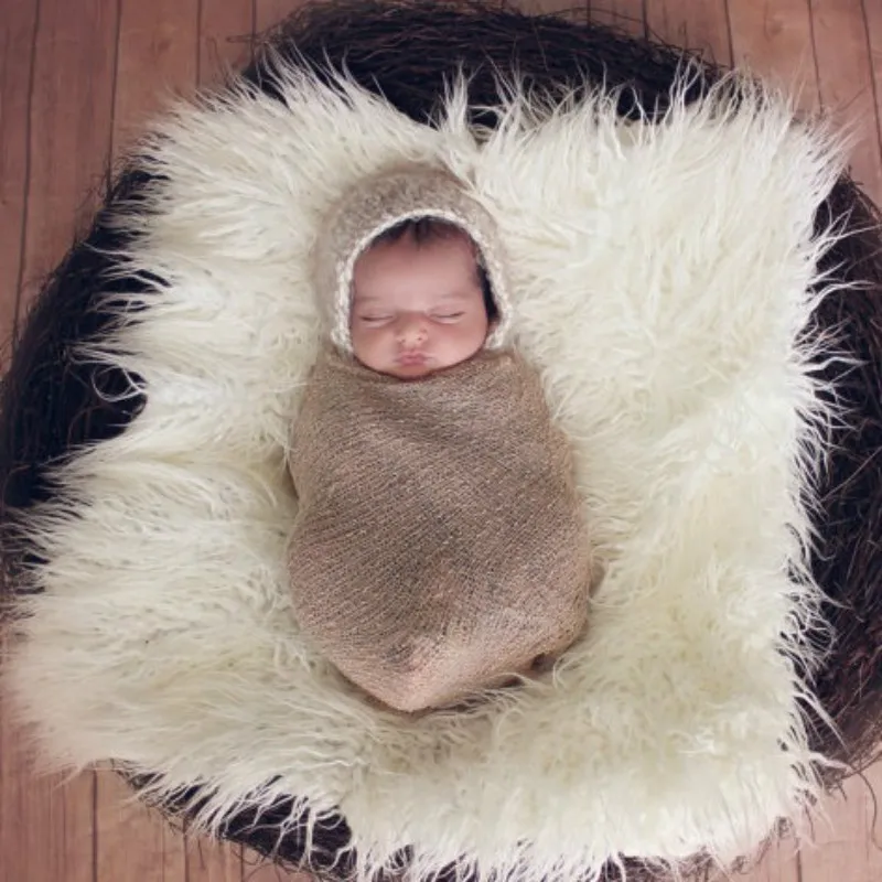 

New Infant Baby Swaddle Blanket Faux Fur Soft Blanket Fur Wool Mat Background Carpet Newborn Photography Props Basket